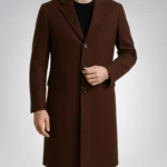 Javier men’s chocolate brown wool coat with shearling collar