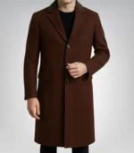 Javier men’s chocolate brown wool coat with shearling collar
