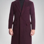 Victor men’s burgundy wool coat with single-button closure