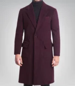 Victor men’s burgundy wool coat with single-button closure