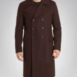 Karl men’s dark brown double-breasted wool coat with notch lapel