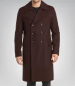 Karl men’s dark brown double-breasted wool coat with notch lapel