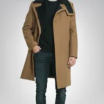 Gary men’s camel brown shearling wool overcoat with high collar