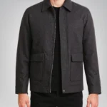Men’s charcoal grey wool zip jacket with shirt collar