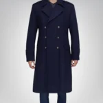 Wallace Men’s Blue Double-Breasted Wool Overcoat Classic Tailored Winter Coat