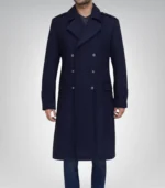 Wallace Men’s Blue Double-Breasted Wool Overcoat Classic Tailored Winter Coat