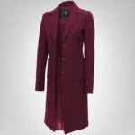 The Royale Women’s Burgundy Long Wool Coat Elegant Winter Outerwear