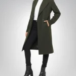 Women’s Olive Green Double-Breasted Wool Coat Knee-Length Winter Outerwear