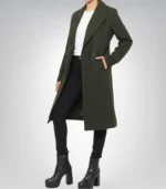 Women’s Olive Green Double-Breasted Wool Coat Knee-Length Winter Outerwear