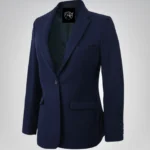 Women’s Navy Blue Wool Blazer with Notch Lapel Single Button Tailored Jacket