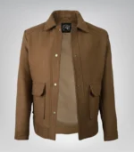 Women’s Brown Wool Utility Jacket Everyday Warm Layer with Snap Button Front