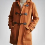 Suzanne Women’s Rust Hooded Wool Duffle Coat Cozy Toggle Front Winter Jacket