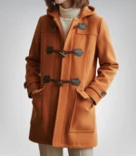 Suzanne Women’s Rust Hooded Wool Duffle Coat Cozy Toggle Front Winter Jacket