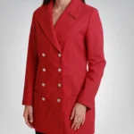 Maxine Women’s Red Double-Breasted Wool Coat Tailored Winter Jacket with Gold Buttons