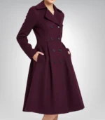 Carol Women’s Burgundy Double-Breasted Wool Coat Sculpted Waist Winter Outerwear