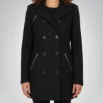 Debbie Women’s Black Double-Breasted Wool Peacoat Classic Winter Essential
