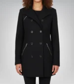Debbie Women’s Black Double-Breasted Wool Peacoat Classic Winter Essential