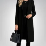 Diane Women’s Black Single-Breasted Wool Coat Minimalist Winter Outerwear