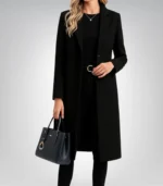 Diane Women’s Black Single-Breasted Wool Coat Minimalist Winter Outerwear