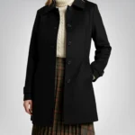Josephine Women’s Mid-Length Black Wool Coat Cozy Winter Outerwear with Button Front
