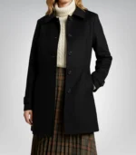 Josephine Women’s Mid-Length Black Wool Coat Cozy Winter Outerwear with Button Front
