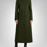 Rosario Women’s Olive Green Long Wool Coat Straight-Cut Winter Outerwear