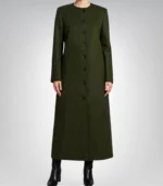 Rosario Women’s Olive Green Long Wool Coat Straight-Cut Winter Outerwear