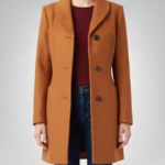 Barbara Women’s Mid-Length Rust Wool Coat Warm Shawl Lapel Winter Outerwear