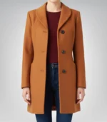 Barbara Women’s Mid-Length Rust Wool Coat Warm Shawl Lapel Winter Outerwear