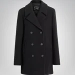 Shalon Executive Women’s Black Double-Breasted Wool Overcoat 3/4 Length Winter Coat