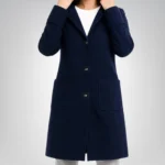 Evelyn Women’s Navy Blue Hooded Wool Coat Relaxed Fit Winter Outerwear