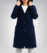 Evelyn Women’s Navy Blue Hooded Wool Coat Relaxed Fit Winter Outerwear