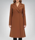 Denise Women’s Double-Breasted Camel Brown Wool Coat Elegant Flared Winter Outerwear