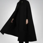 Marrie Women’s Black Long Wool Cape Coat Elegant Draped Winter Outerwear