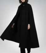 Marrie Women’s Black Long Wool Cape Coat Elegant Draped Winter Outerwear
