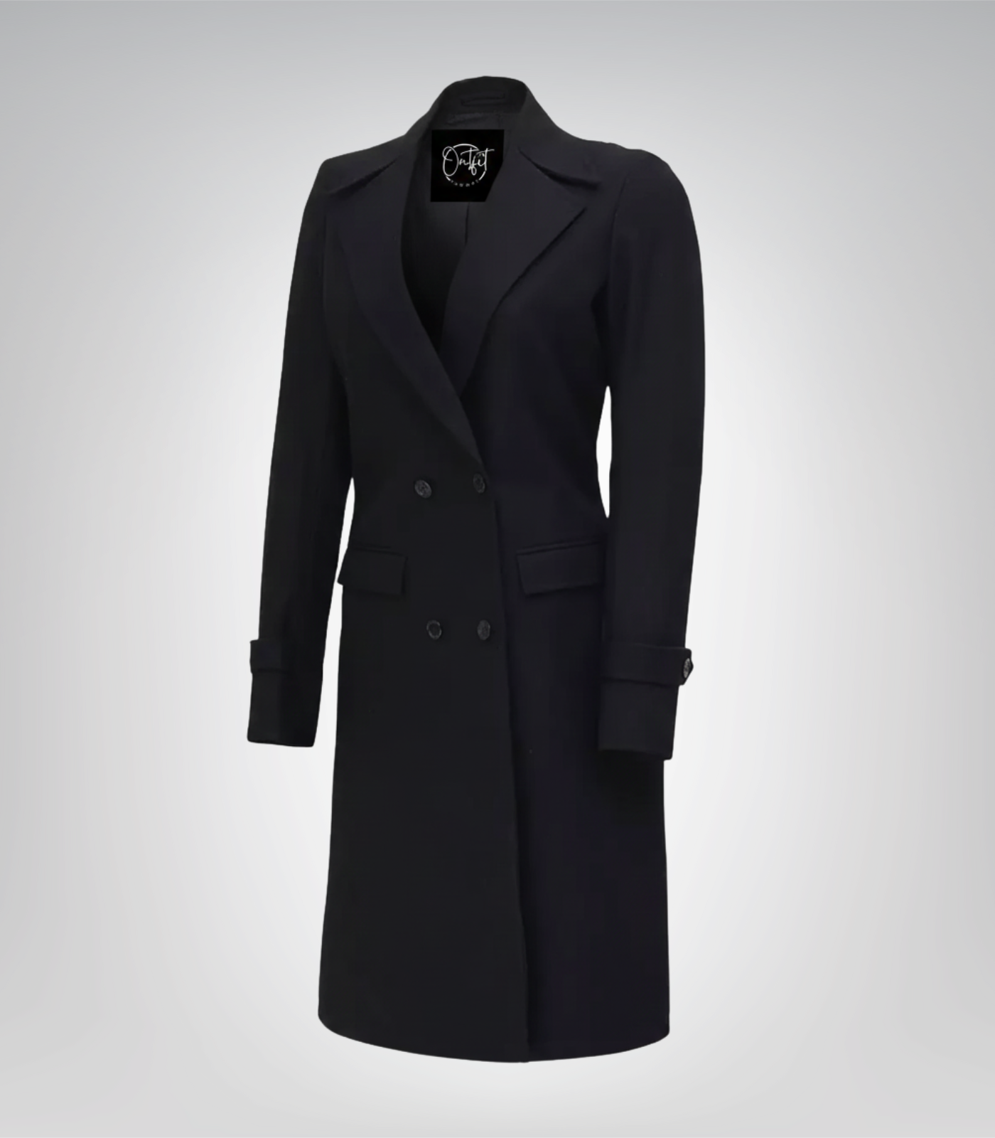 1 Stephany Women’s Black Double-Breasted Wool Coat Classic Winter Outerwear - Image 1