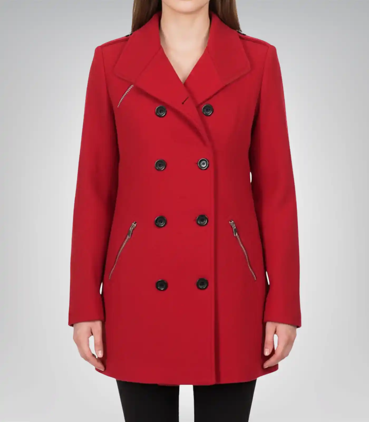 1 Scarlet Women’s Red Double-Breasted Wool Peacoat - Image 1