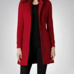 Women’s Red Single-Breasted Wool Coat – 3/4 Length