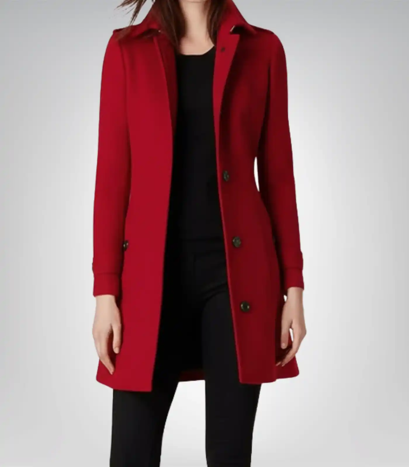 1 Women’s Red Single-Breasted Wool Coat – 3/4 Length - Image 1