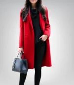 Women’s Red Single-Breasted Wool Walker Coat