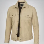 Men’s Classic Camel Real Suede Trucker Jacket Button Front Casual Style