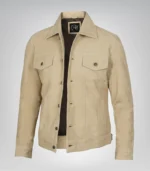 Men’s Classic Camel Real Suede Trucker Jacket Button Front Casual Style