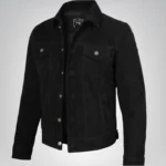 Men’s Classic Black Suede Trucker Jacket Real Suede Button Front Style