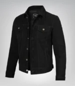 Men’s Classic Black Suede Trucker Jacket Real Suede Button Front Style