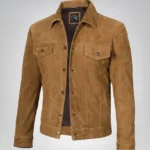 Men’s Real Suede Tan Trucker Jacket Classic Button Front Style
