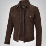 Men’s Real Suede Dark Brown Trucker Jacket Classic Button Front Style