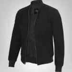 Men’s Premium Black Real Suede Bomber Jacket Classic Zip Front Style
