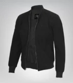 Men’s Premium Black Real Suede Bomber Jacket Classic Zip Front Style