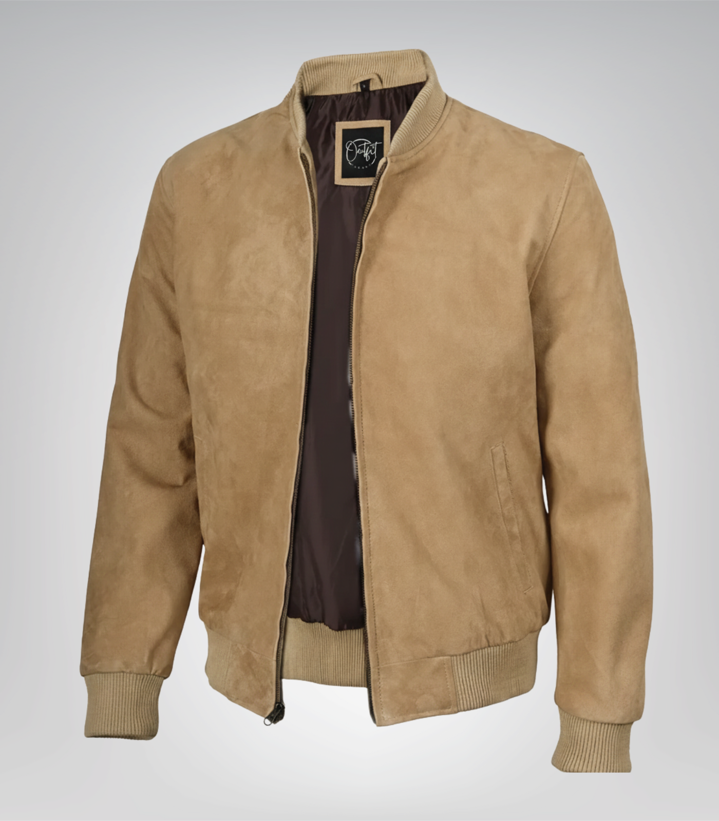 1 Men’s Camel Brown Real Suede Bomber Jacket Premium Zip Front Style - Image 1