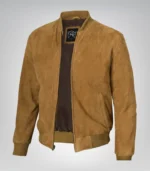 Men’s Light Brown Real Suede Bomber Jacket Classic Zip Front Style